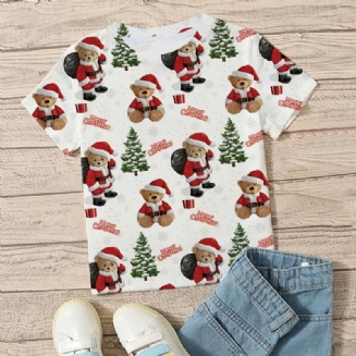 Dětské Chlapecké Dívčí Tričko Crew Neck Bear Pattern Pro Vánoční Oblečení