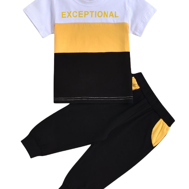 Děťátko Chlapci Tričko Letter Print Splicing Set Krátký Rukáv & Kalhoty Dětské Oblečení Léto