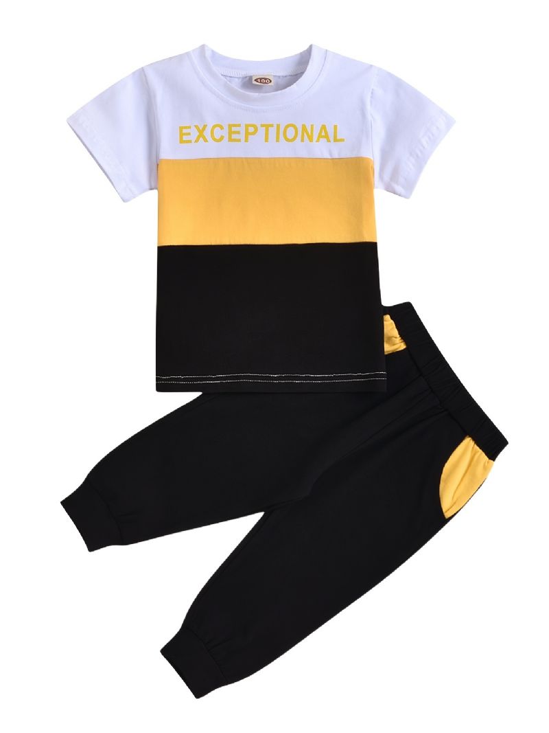 Děťátko Chlapci Tričko Letter Print Splicing Set Krátký Rukáv & Kalhoty Dětské Oblečení Léto
