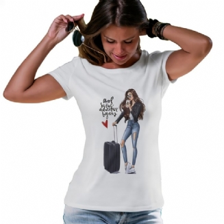 Luggage Dívky Potisk Tričko S Výstřihem Pro Volný Čas Krátký Rukáv Móda Letní Trička Topy Dámské Oblečení