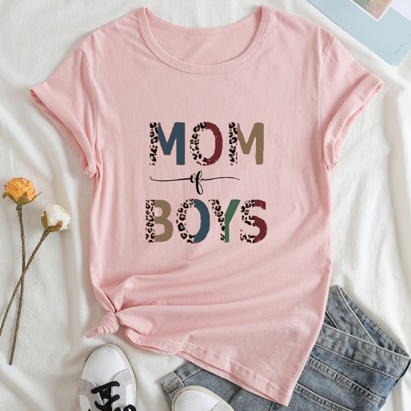 Mom Of Chlapci Grafický Potisk Tričko S Výstřihem Pro Volný Čas Krátký Rukáv Móda Letní Trička Topy Dámské Oblečení