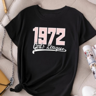 Neformální 1972 Dívky League Potisk Tričko Crew Neck Volný Krátký Rukáv Móda Letní Trička Topy Dámské Oblečení