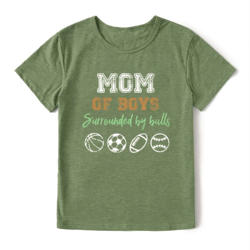 Neformální Mom Of Chlapech Potisk Tričko S Výstřihem S Volným Krátkým Rukávem Móda Letní Trička Topy Dámské Oblečení