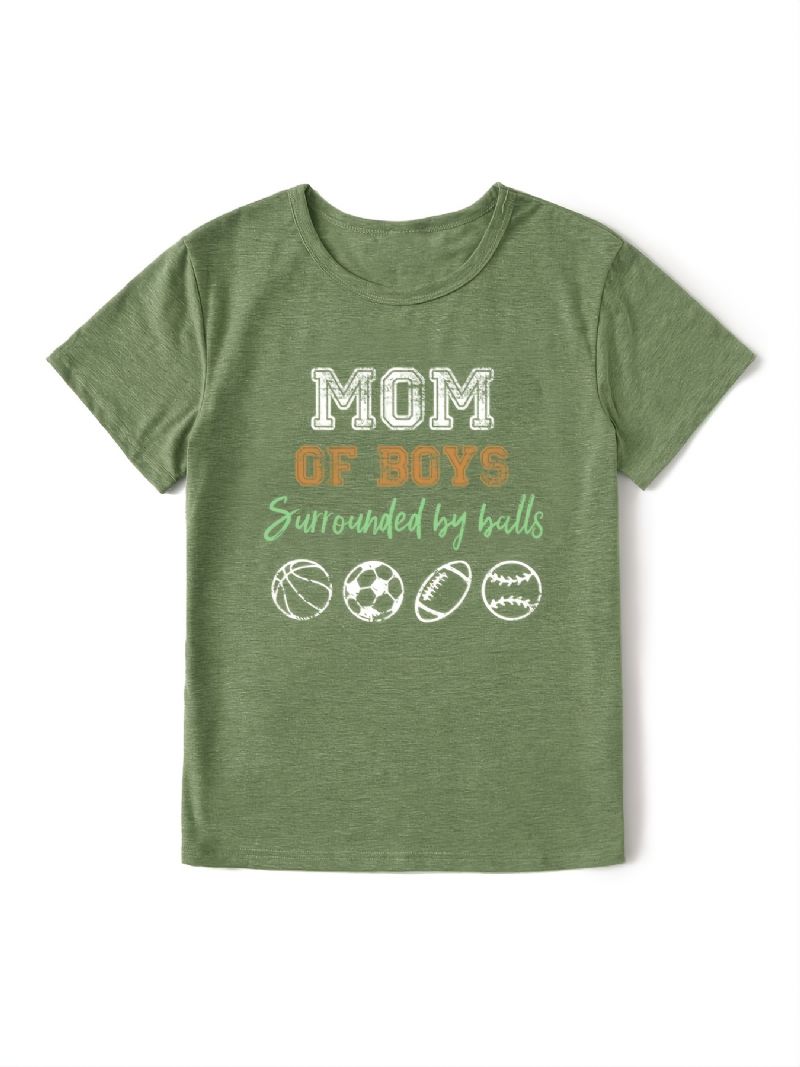 Neformální Mom Of Chlapech Potisk Tričko S Výstřihem S Volným Krátkým Rukávem Móda Letní Trička Topy Dámské Oblečení