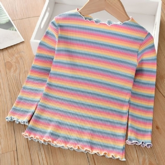 Podzim Zima Nová Dívčí Trička Rainbow Striped Basics