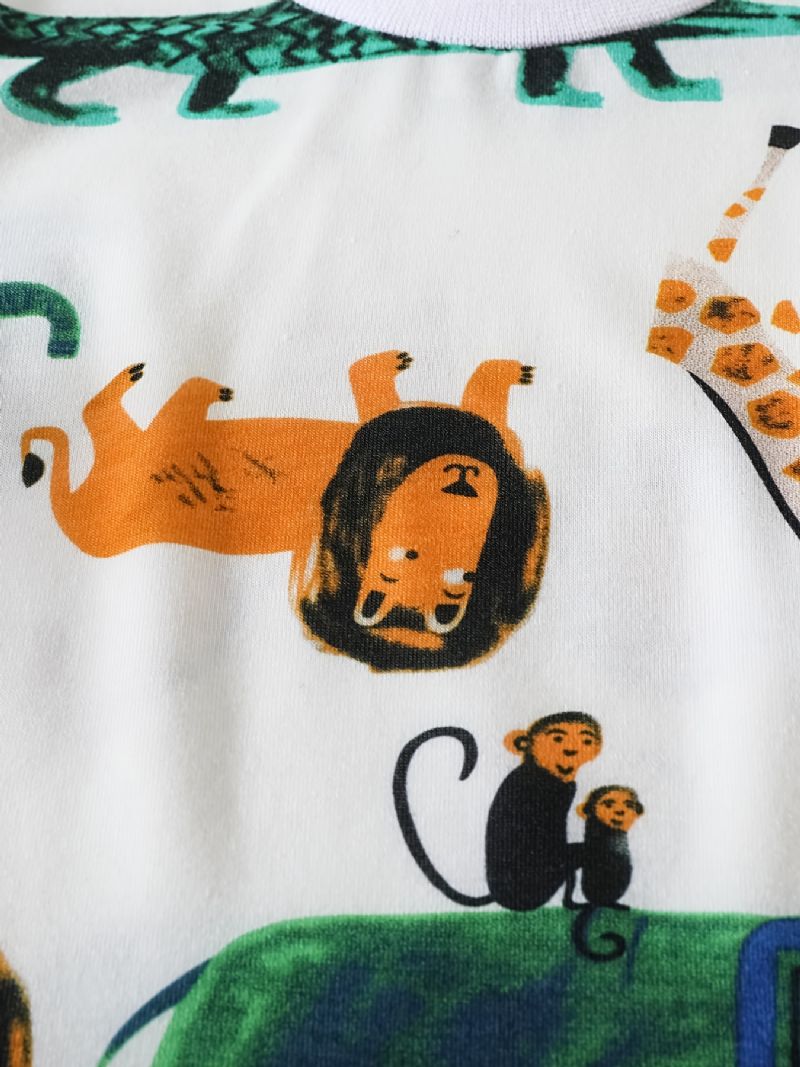 Tričko S Kresleným Zvířecím Potiskem A Jednobarevné Šortky Pro Chlapečky Batole Kojence Novorozence