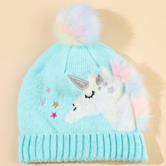 Dětská Dívčí Teplá Čepice Unicorn Pletená S Pom Pom Winter