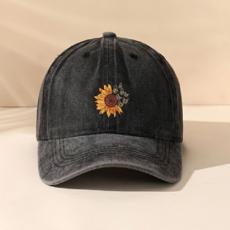 Tisk Sunflower Butterfly Washed Baseballová Čepice Venku Móda Neformální Styl Pro Ženy Dívky