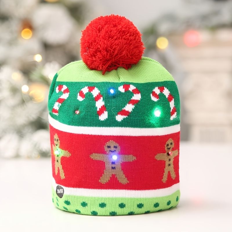Vánoční Dětská Chlapecká Čepice Barevná Led Pletená Na Lampu Termo