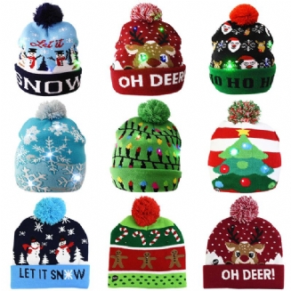 Vánoční Čepice Pletená Led Světlá Pro Unisex Děti Zimní Pom Pom Párty Dárky Vícebarevná