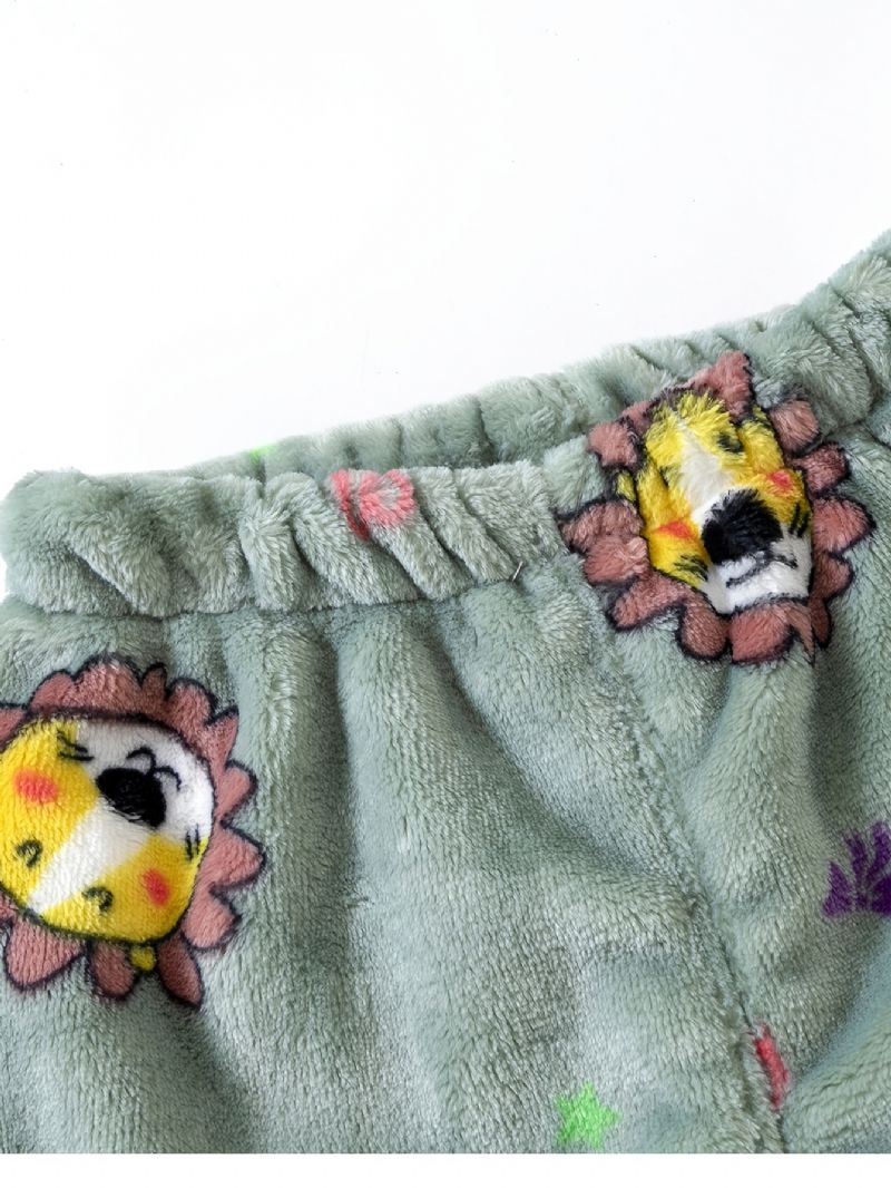 2ks Batole Chlapci Tiger Print Pyžamový Oblek Flanelové Zateplené Topy A Kalhoty Na Zimu Doma
