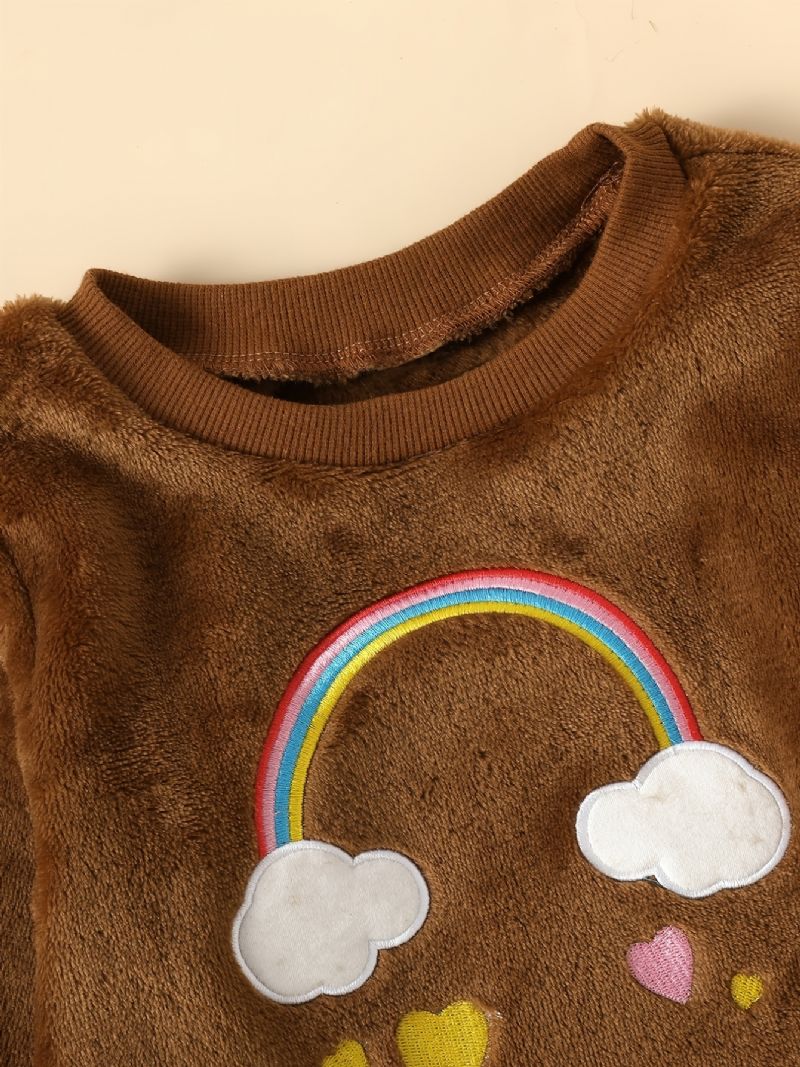 2ks Děťátko Dívky Cloud Rainbow Vyšívaný Plyšový Svetr S Dlouhým Rukávem Mikina A Kalhoty Set Dětské Oblečení