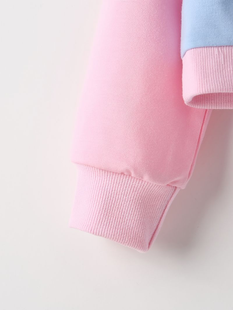 2ks Děťátko Dívky Letter Print Crop Pullover S Kulatým Výstřihem Dlouhý Rukáv Sada Mikiny A Kalhot S Barevným Blokem Dětské Oblečení