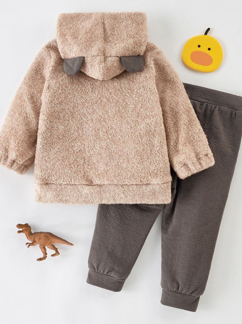 2ks Jednobarevný Svetr S Kapucí A Kalhoty Batole Chlapci Bear Decor