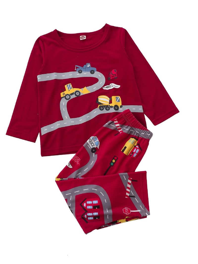 Batole Chlapci Pj Car Graphic Print Kalhoty S Kulatým Výstřihem A Dlouhým Rukávem Dětské Oblečení