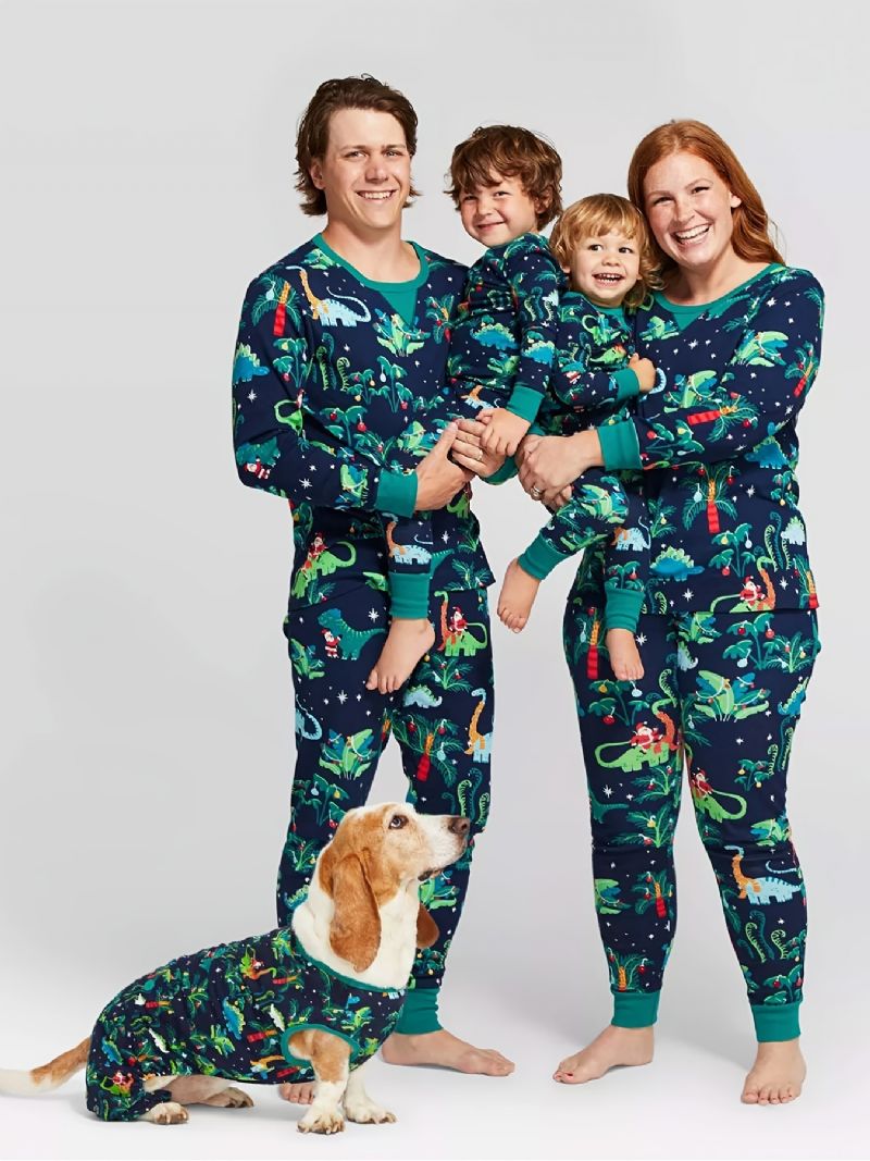 Batole Děťátko Pyžamo Rodinné Oblečení Dinosauří Potisk Top & Kalhoty S Kulatým Výstřihem Dlouhý Rukáv Pro Chlapce Dívky