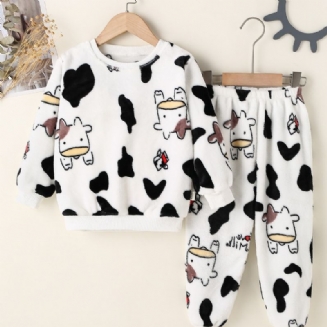 Chlapci Cow Print Dlouhý Rukáv & Kalhoty Set Lounge Wear Homewear Dětské Oblečení Na Zimu