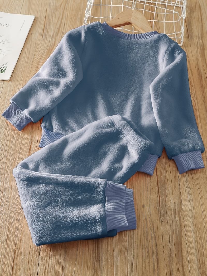Chlapci Dívčí Fleece Bear Vyšívaný Top + Kalhoty Set Dětské Oblečení