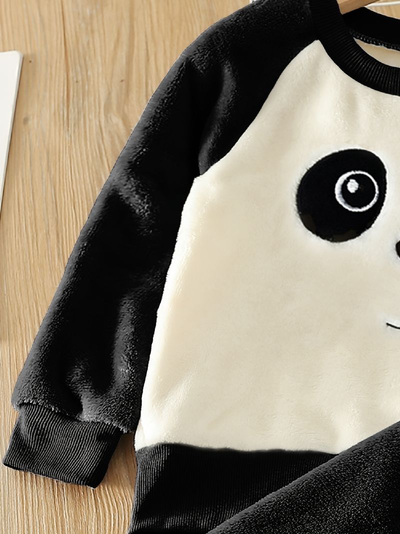 Chlapci Fleece Panda Vyšívaný Top S Dlouhým Rukávem + Kalhoty Dětské Oblečení Na Zimu