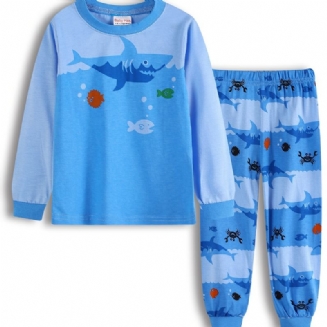 Chlapci Lounge Wear Domácí Oblečení Top A Ladící Kalhoty S Potiskem Kresleného Žraloka Dětské