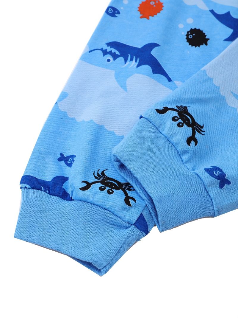 Chlapci Lounge Wear Domácí Oblečení Top A Ladící Kalhoty S Potiskem Kresleného Žraloka Dětské