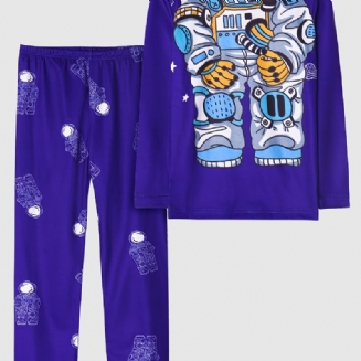 Chlapci Pyžamo Astronaut Print Set Top & Kalhoty S Kulatým Výstřihem A Dlouhým Rukávem