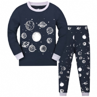 Chlapci Space Print Pyjamas Set Dlouhé Rukávy Kalhoty Set