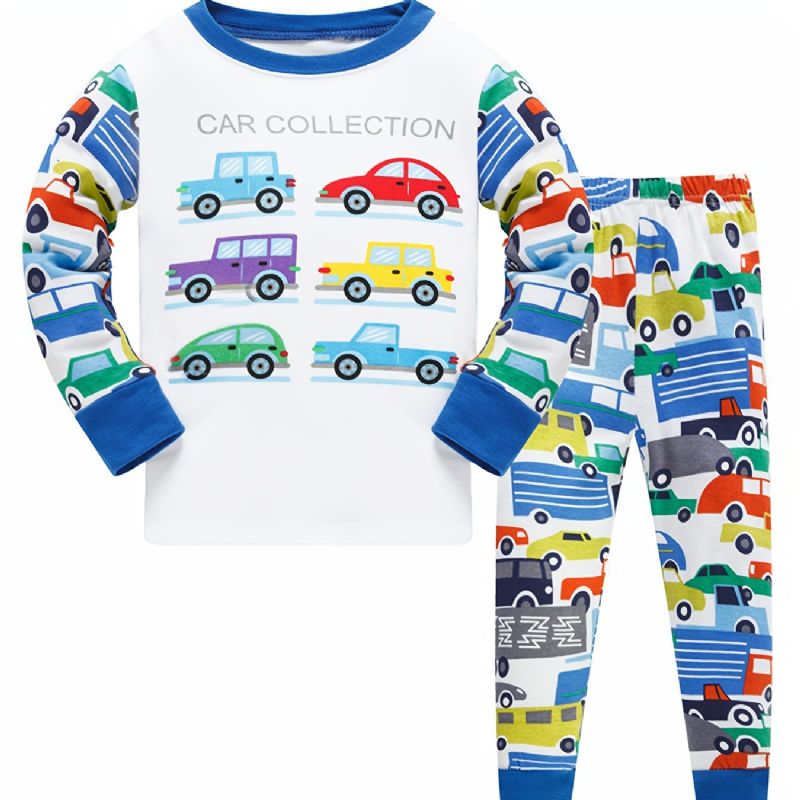 Chlapecká Pyžama Rodinné Oblečení Auta Potisk S Kulatým Výstřihem Dlouhý Rukáv Top & Kalhoty Set Dětské