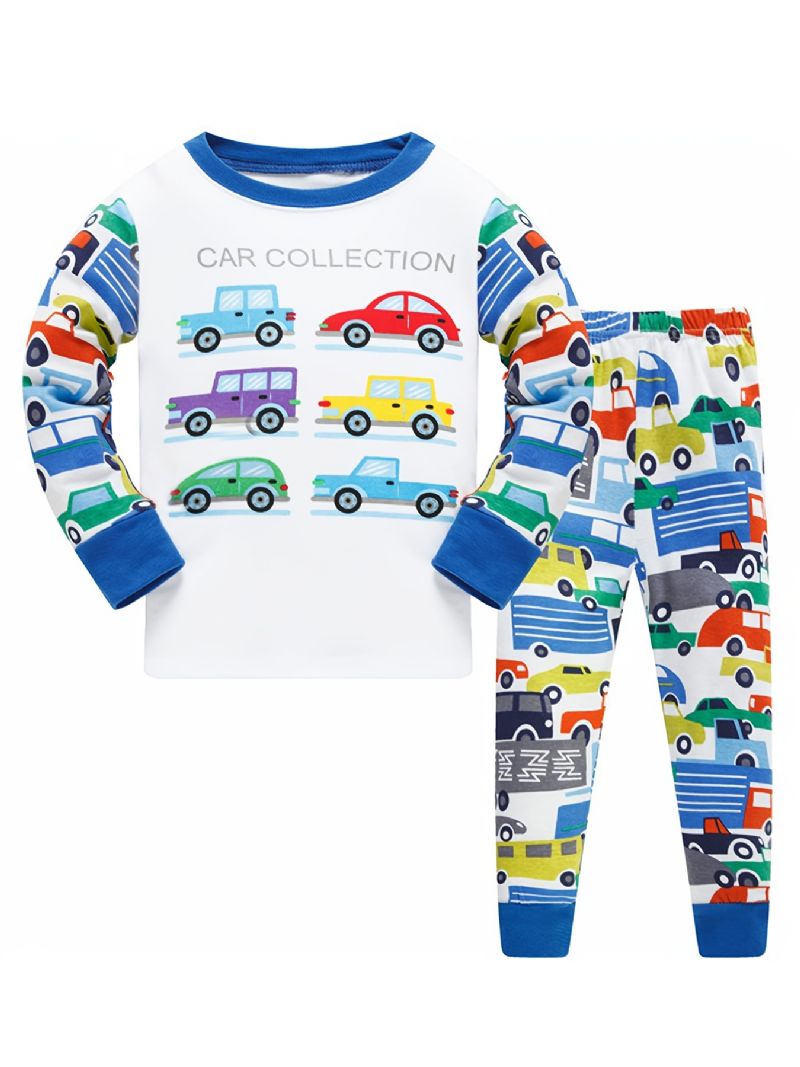 Chlapecká Pyžama Rodinné Oblečení Auta Potisk S Kulatým Výstřihem Dlouhý Rukáv Top & Kalhoty Set Dětské