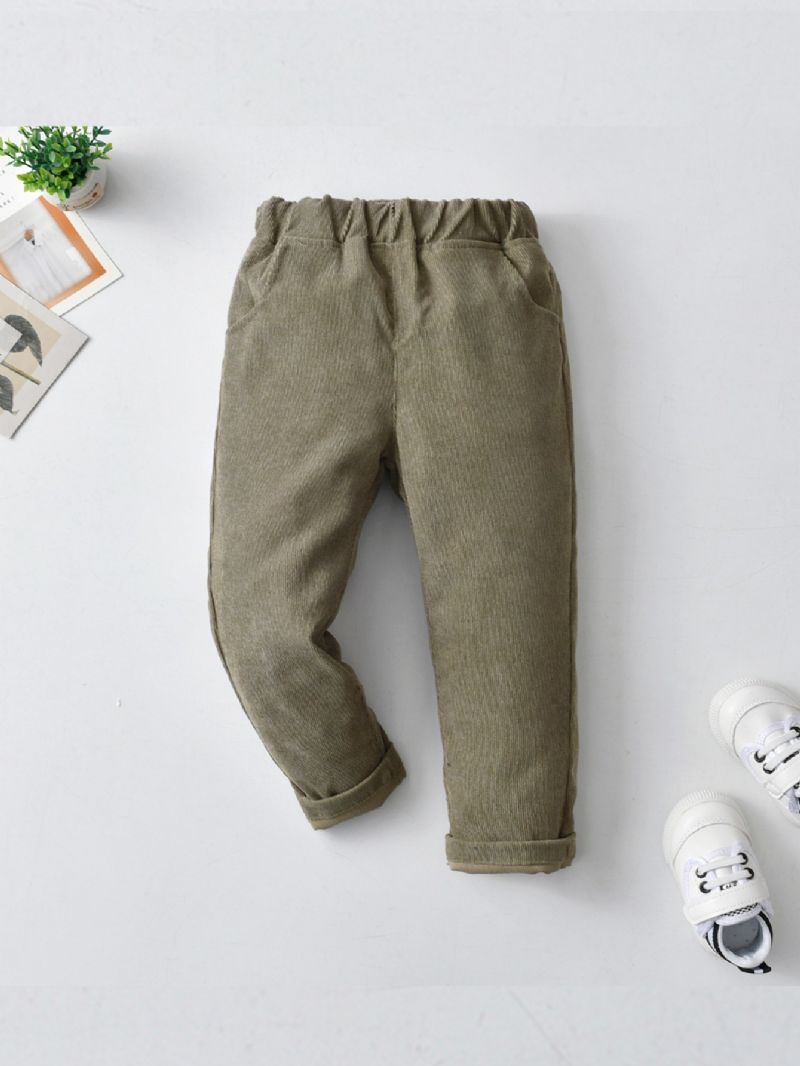 Chlapecké Ležérní Jednobarevné Manšestrové Kalhoty S Kapsou Na Zimu