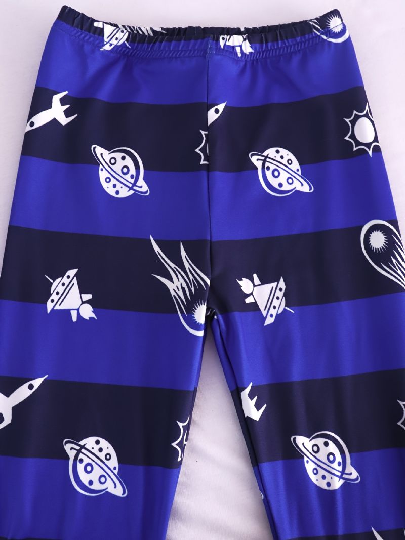 Chlapecké Ležérní Modré Kreslené Pyžamo S Potiskem Astronautů Tričko S Dlouhým Rukávem A Pruhované Kalhoty
