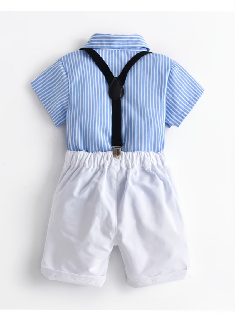 Chlapecké Pánské Obleky S Krátkým Rukávem Pruhovaná Košile S Mašlí A Náprsenkou Kalhoty Na Párty