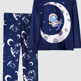 Chlapecké Pyžamo Moon Astronaut Print Set Top & Kalhoty S Kulatým Výstřihem A Dlouhým Rukávem