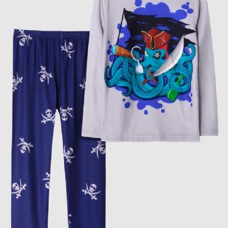 Chlapecké Pyžamo Rodinné Oblečení Pirátský Potisk S Kulatým Výstřihem Dlouhý Rukáv Top & Kalhoty Set Dětské