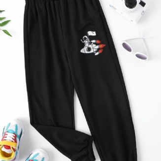 Chlapecké Tepláky Elastický Pas Astronaut Print Sportovní Jogger Kalhoty Dětské Oblečení
