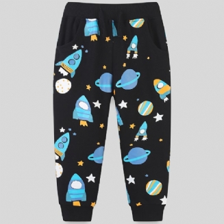 Chlapecké Tepláky Elastický Pas Planet Print Šňůrka Sportovní Jogger Kalhoty Dětské Oblečení