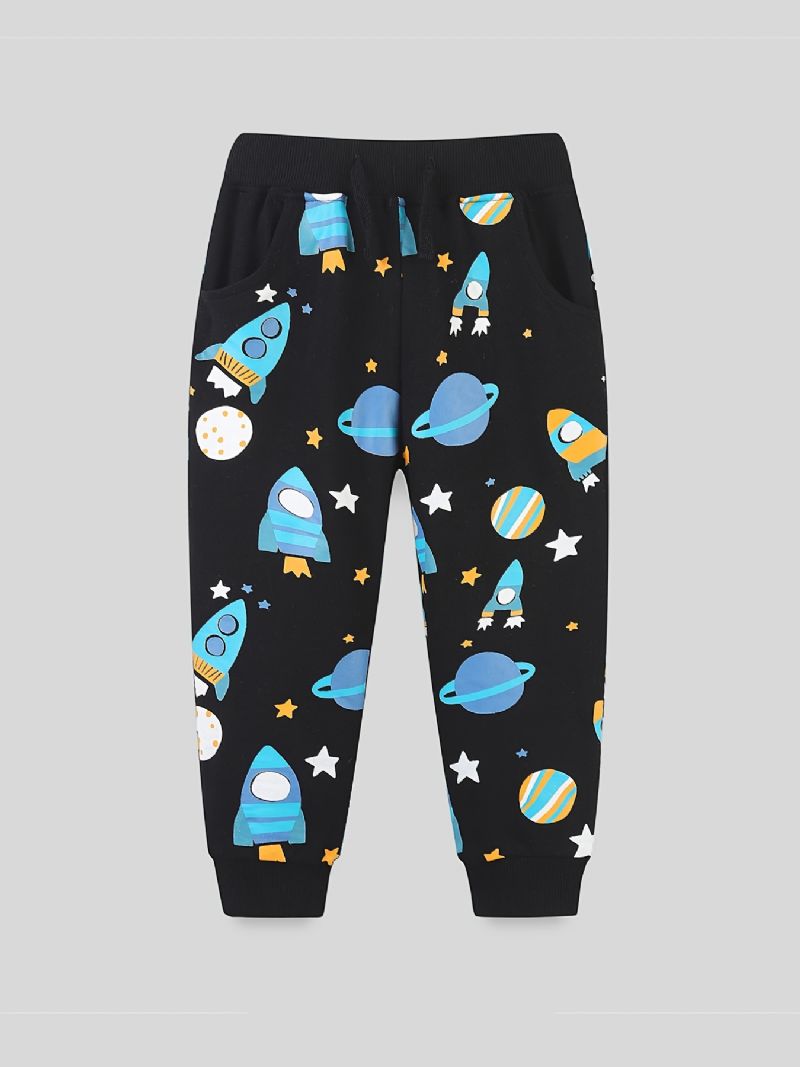 Chlapecké Tepláky Elastický Pas Planet Print Šňůrka Sportovní Jogger Kalhoty Dětské Oblečení