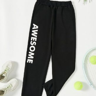 Chlapecké Tepláky S Elastickým Pasem Letter Print Sportovní Jogger Pants Dětské Oblečení