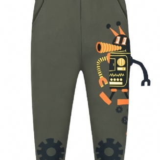 Chlapecké Tepláky S Robotickým Potiskem S Kapsou Zateplené Zesílené Ležérní Sportovní Kalhoty Na Zimu