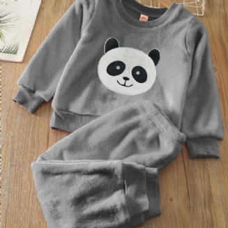 Chlapecký Fleecový Svetr Panda S Dlouhým Rukávem + Kalhoty Set Dětské Oblečení