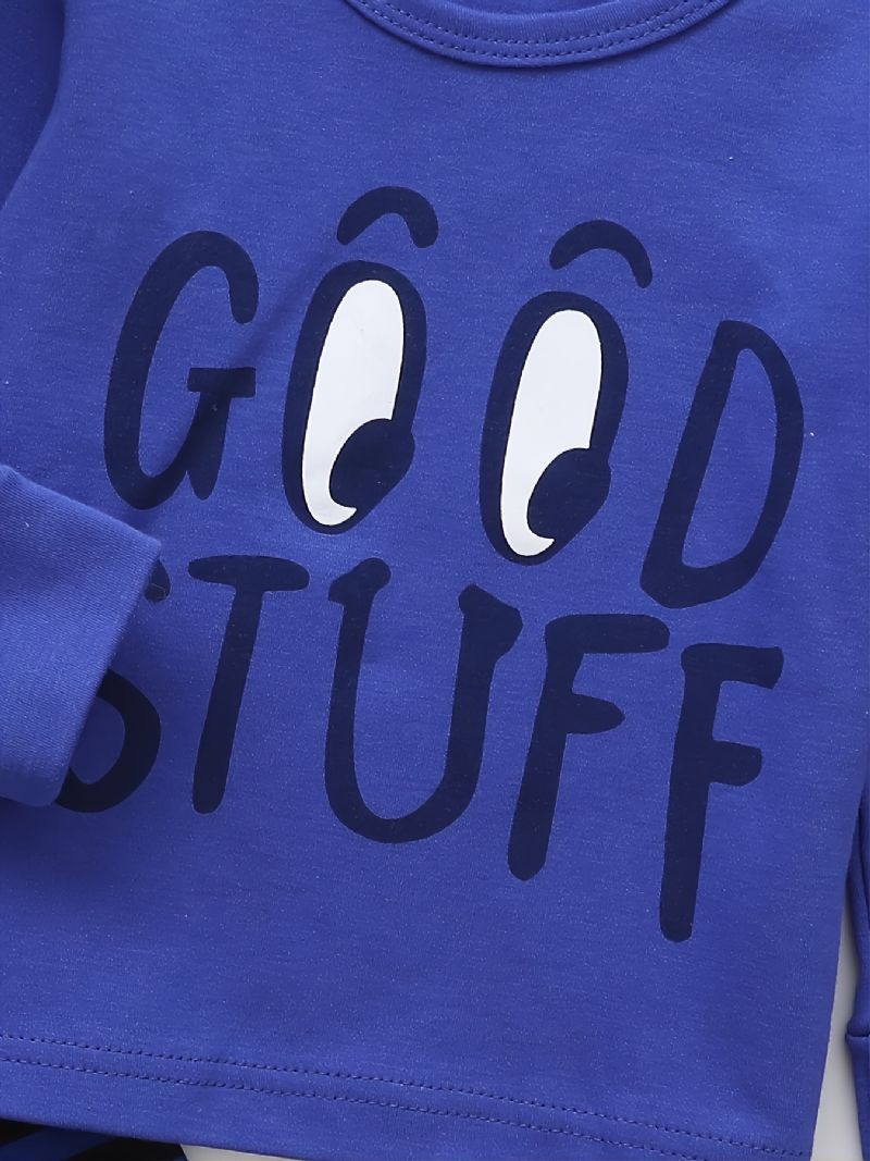 Chlapecký Modrý Good Stuff Tričko S Dlouhým Rukávem A Pruhované Kalhoty S Potiskem Pyžamový Set