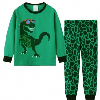 Chlapecký Pyžamový Set S Dlouhým Rukávem+odpovídající Kalhoty S Potiskem Kresleného Dinosaura Na Podzim Zima Novinka