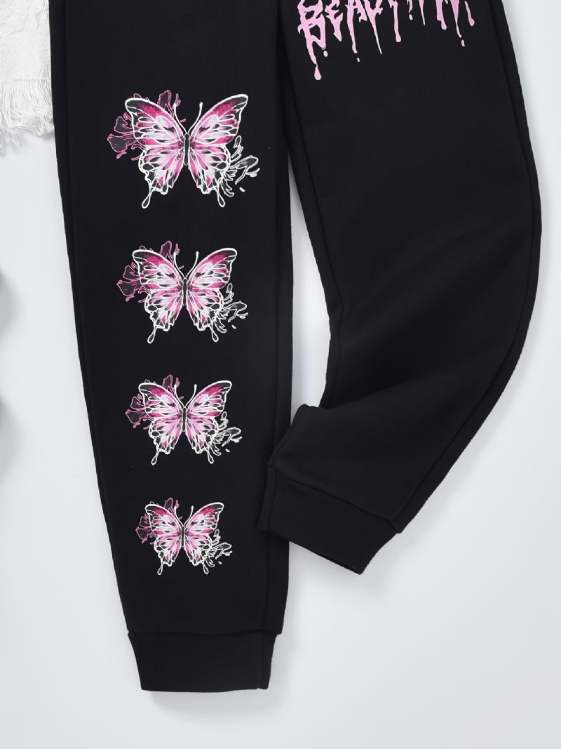 Dívky Butterfly Pattern Elastický Pas Tepláky Dětské Oblečení Na Zimu