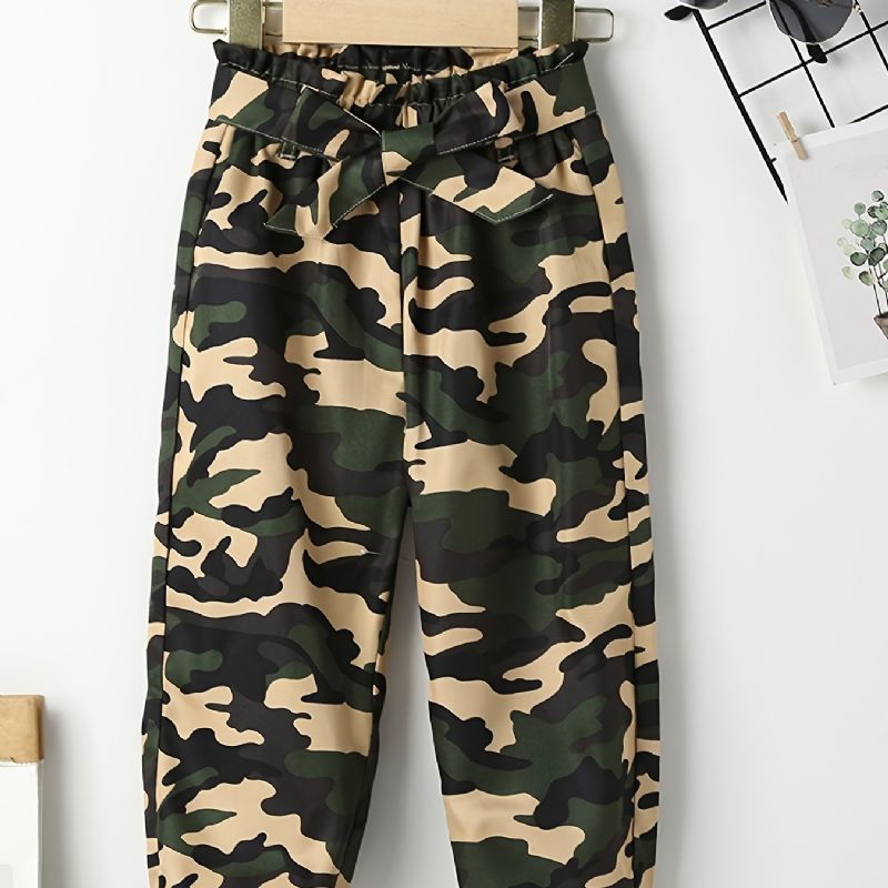 Dívčí Camo Print Zúžené Kalhoty S Páskem Na Podzim Zima Nové