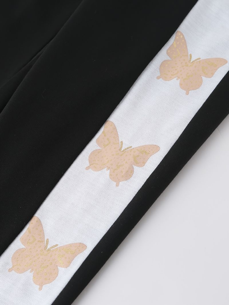 Dívčí Colorblock Butterfly Pattern Ležérní Kalhoty S Elastickým Pasem Dětské Oblečení