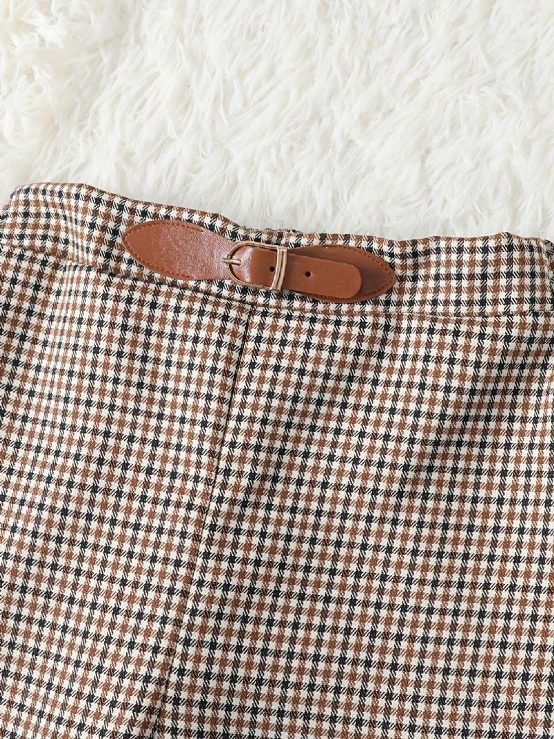 Dívčí Elegantní Pletený Svetr S Rolákem A Kalhoty S Potiskem Houndstooth Na Párty