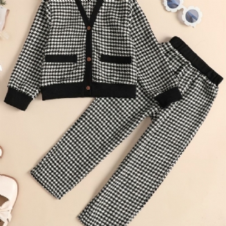 Dívčí Kostkované Topy Houndstooth S Knoflíky+ Kalhoty Na Podzim A Zimu Novinka