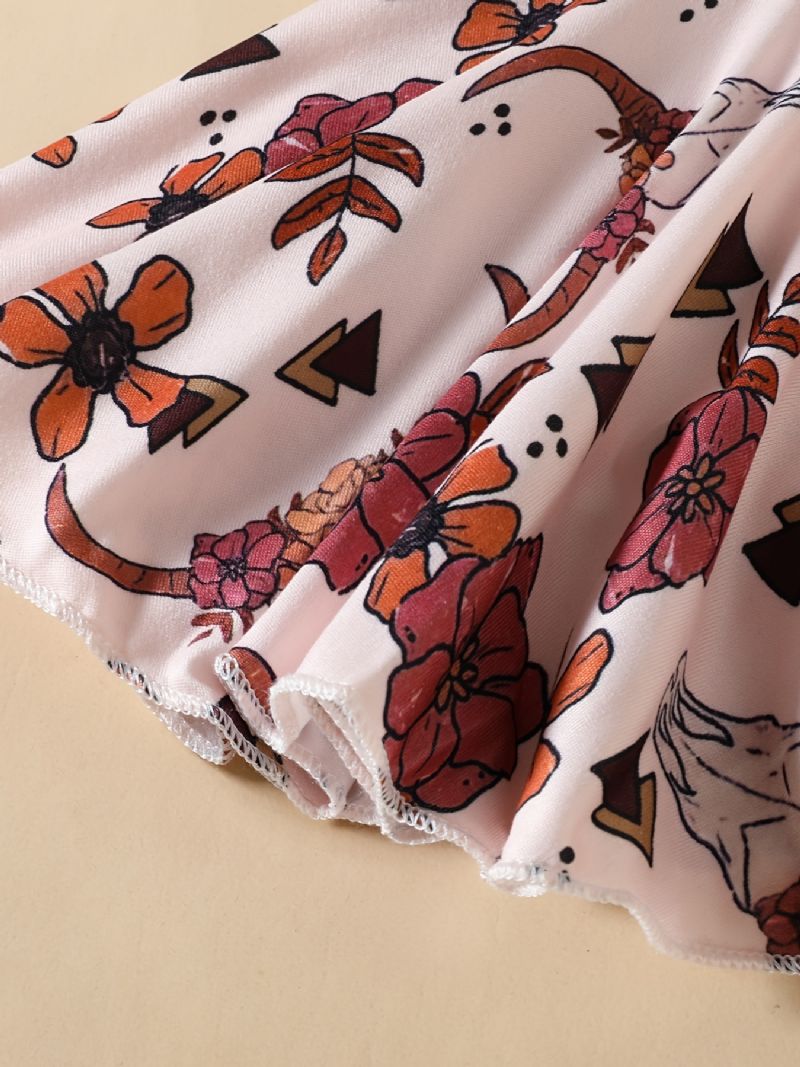 Dívčí Květinový Potisk Ruffle Bell Elastické Kalhoty V Pase Dětské Oblečení Na Jaro Podzim