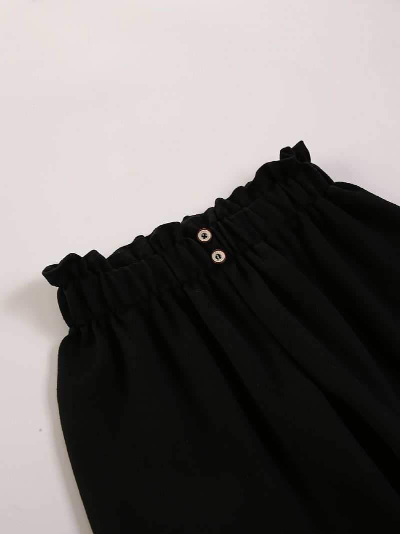 Dívčí Ležérní Jednobarevné Černé Kalhoty Bloomers S Pružným Pasem Pro Venku