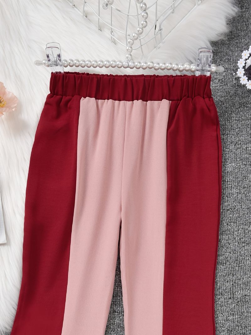 Dívčí Ležérní Vintage Barevné Blokové Šití Rozšířené Kalhoty Pro Zimní Červené